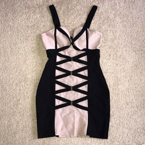 Lattice, deep v, bodycon dress
